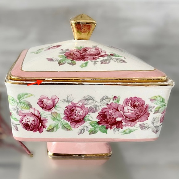 VINTAGE SICAS SESTO FIORENTINO Porcelain Serving Bowl Lidded Floral Italy Square - Picture 3 of 14